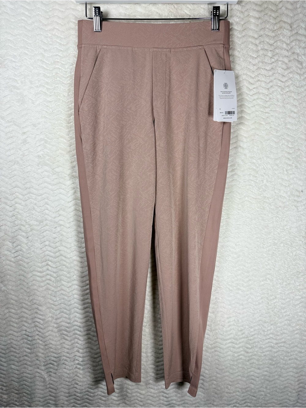 Athleta Brooklyn Textured Ankle Pants in a blush mocha latte shade